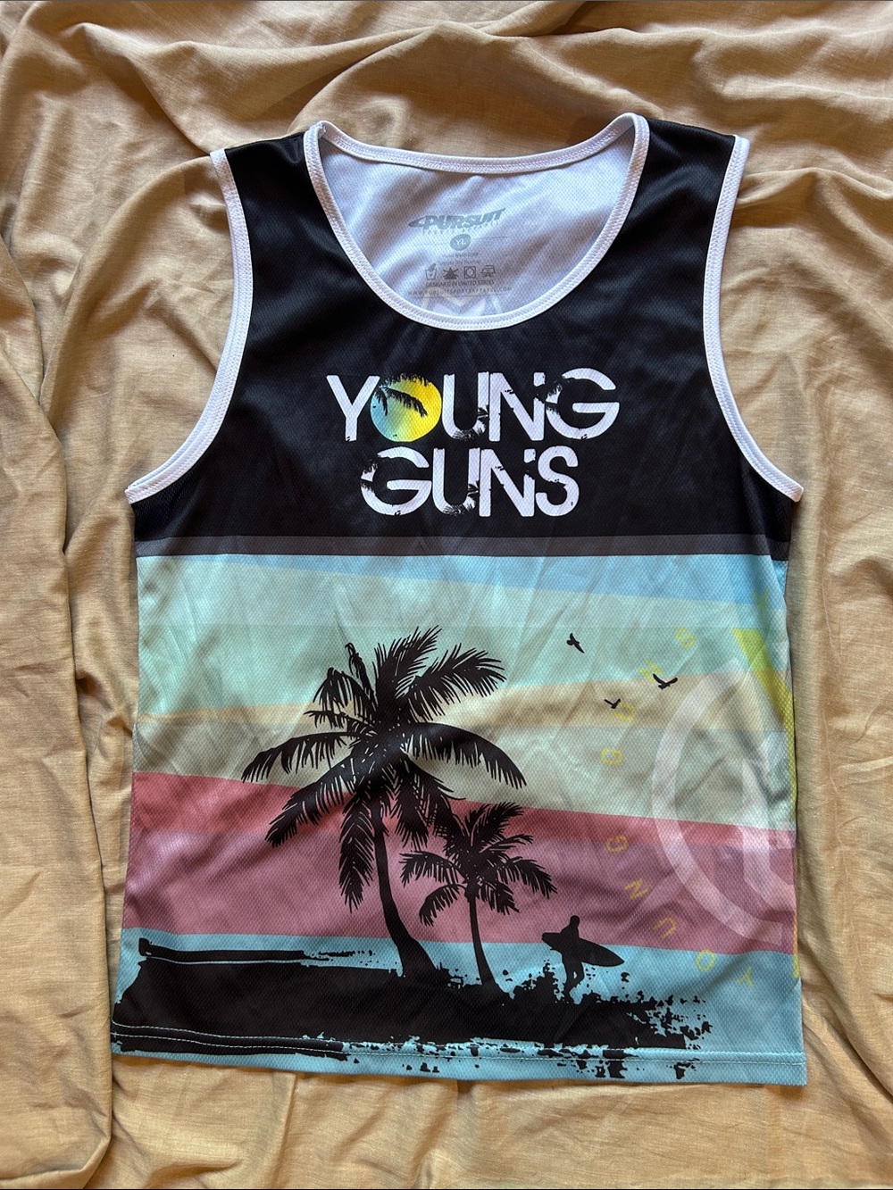 Young Guns Wrestling Black Palm-Graphic Tank Top with Coastal Stripes